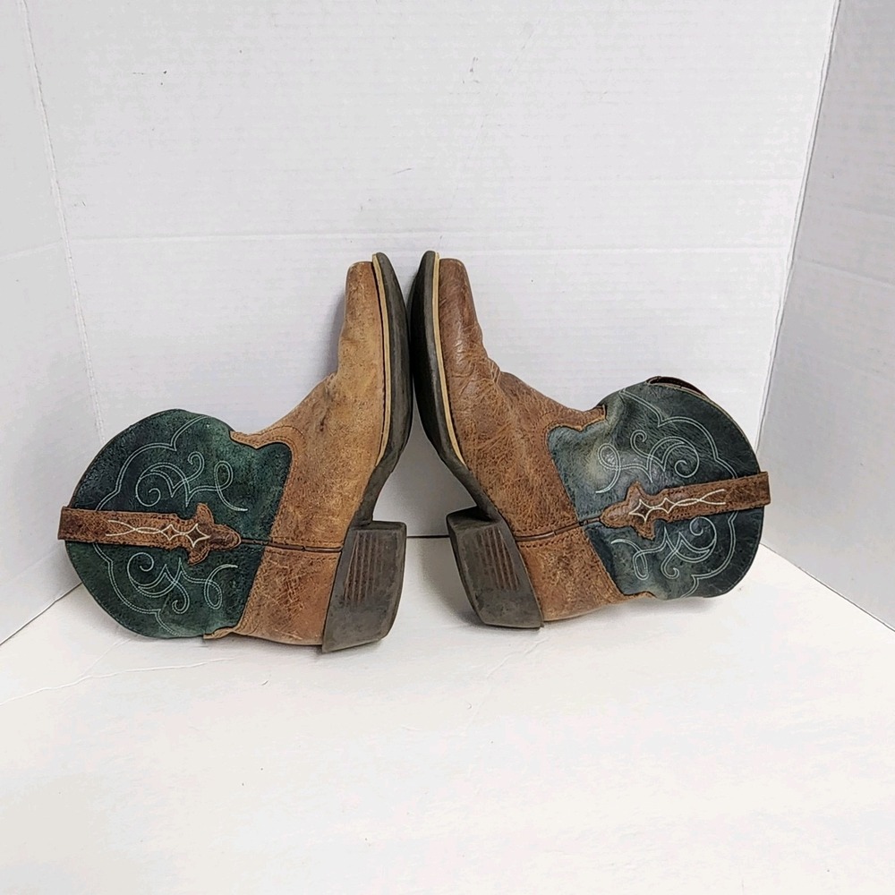 Justin Gypsy Chellie Tan Green Leather Boot Booties Women's Size US 7.5B Western - Picture 11 of 16